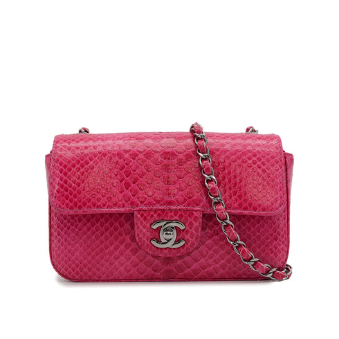CHANEL CHAIN SHOULDER BAG PINK PYTHON SILVER HARDWARE 90319591