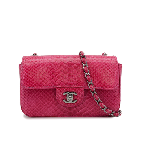 CHANEL CHAIN SHOULDER BAG PINK PYTHON SILVER HARDWARE 90319591