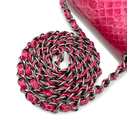 CHANEL CHAIN SHOULDER BAG PINK PYTHON SILVER HARDWARE 90319591