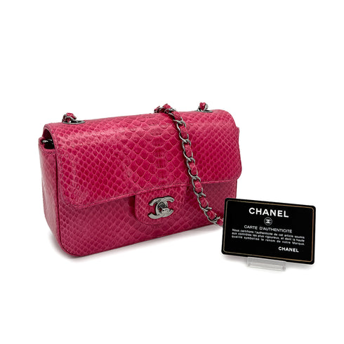 CHANEL CHAIN SHOULDER BAG PINK PYTHON SILVER HARDWARE 90319591