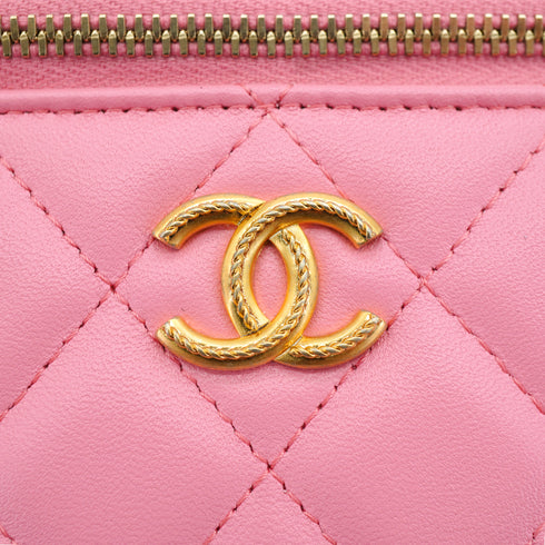 CHANEL MATELASSE VANITY CHAIN SHOULDER HAND BAG PINK LAMB SKIN 90332917