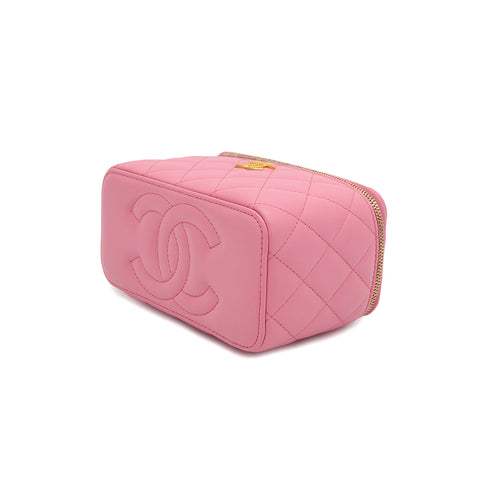 CHANEL MATELASSE VANITY CHAIN SHOULDER HAND BAG PINK LAMB SKIN 90332917