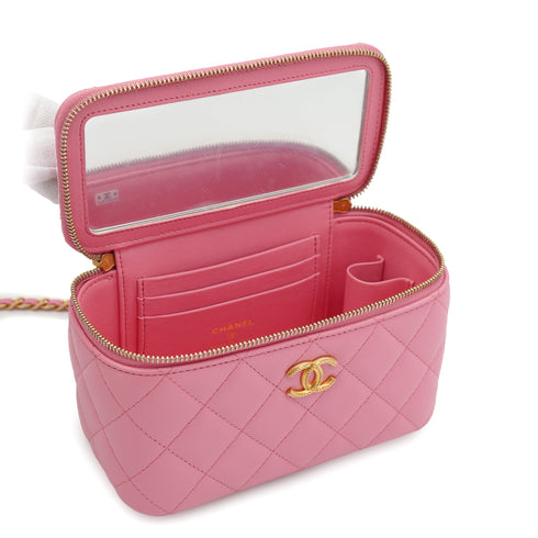 CHANEL MATELASSE VANITY CHAIN SHOULDER HAND BAG PINK LAMB SKIN 90332917