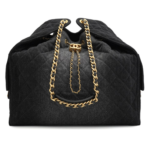 CHANEL CHANEL25 CHAIN SHOULDER BAG BLACK DENIM GOLD HARDWARE 90331857