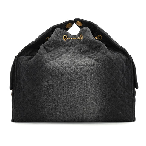 CHANEL CHANEL25 CHAIN SHOULDER BAG BLACK DENIM GOLD HARDWARE 90331857