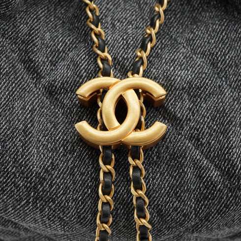 CHANEL CHANEL25 CHAIN SHOULDER BAG BLACK DENIM GOLD HARDWARE 90331857