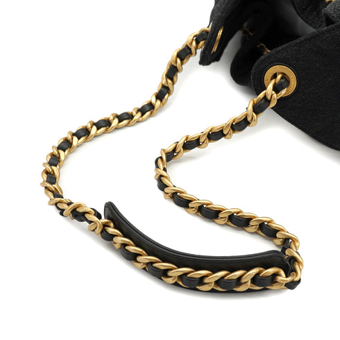 CHANEL CHANEL25 CHAIN SHOULDER BAG BLACK DENIM GOLD HARDWARE 90331857