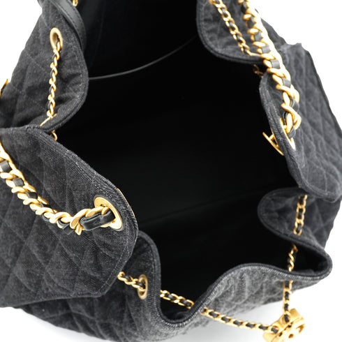 CHANEL CHANEL25 CHAIN SHOULDER BAG BLACK DENIM GOLD HARDWARE 90331857