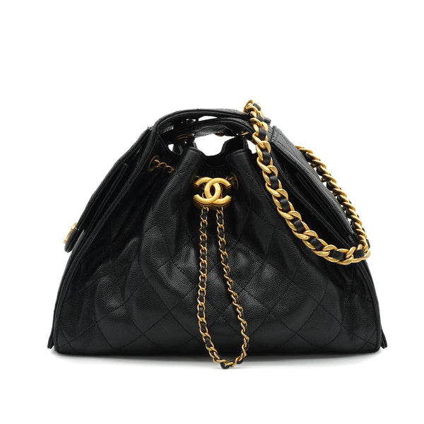 CHANEL CHANEL25 SMALL CHAIN SHOULDER BAG BLACK CAVIAR SKIN GOLD HARDWARE 90331858