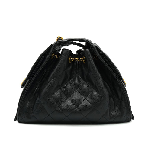 CHANEL CHANEL25 SMALL CHAIN SHOULDER BAG BLACK CAVIAR SKIN GOLD HARDWARE 90331858