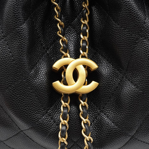 CHANEL CHANEL25 SMALL CHAIN SHOULDER BAG BLACK CAVIAR SKIN GOLD HARDWARE 90331858