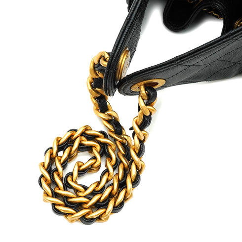 CHANEL CHANEL25 SMALL CHAIN SHOULDER BAG BLACK CAVIAR SKIN GOLD HARDWARE 90331858