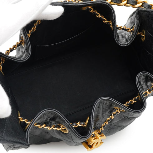 CHANEL CHANEL25 SMALL CHAIN SHOULDER BAG BLACK CAVIAR SKIN GOLD HARDWARE 90331858