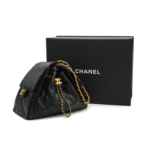 CHANEL CHANEL25 SMALL CHAIN SHOULDER BAG BLACK CAVIAR SKIN GOLD HARDWARE 90331858