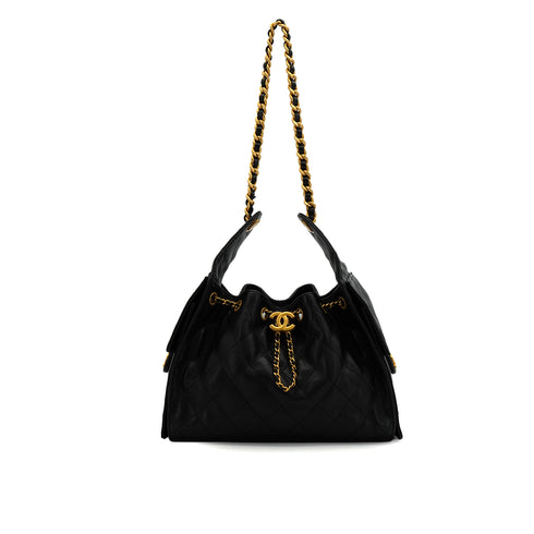 CHANEL CHANEL 25 CHAIN SHOULDER BAG BLACK CAVIAR SKIN GOLD HARDWARE 90336789