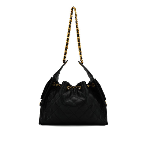CHANEL CHANEL 25 CHAIN SHOULDER BAG BLACK CAVIAR SKIN GOLD HARDWARE 90336789