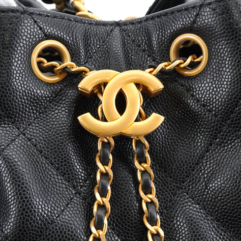 CHANEL CHANEL 25 CHAIN SHOULDER BAG BLACK CAVIAR SKIN GOLD HARDWARE 90336789