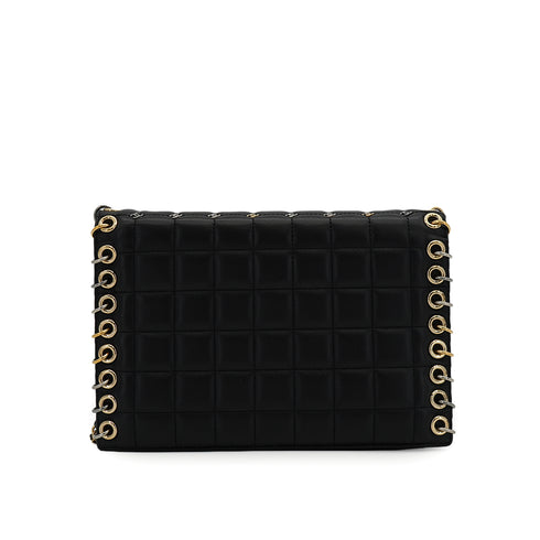 CHANEL CHOCOLATE BAR CHAIN SHOULDER BAG BLACK LAMB SKIN 90333188