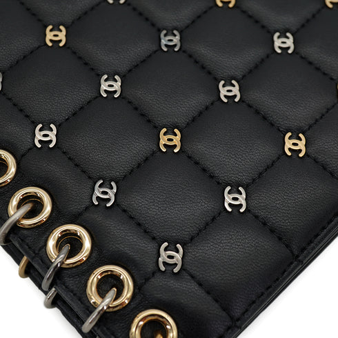 CHANEL CHOCOLATE BAR CHAIN SHOULDER BAG BLACK LAMB SKIN 90333188