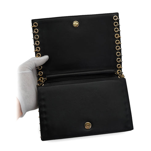 CHANEL CHOCOLATE BAR CHAIN SHOULDER BAG BLACK LAMB SKIN 90333188