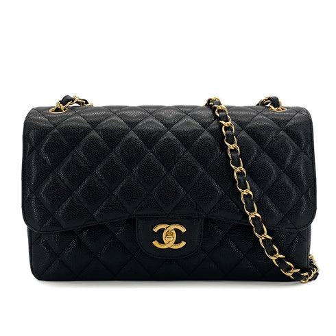 CHANEL CLASSIC FLAP JUMBO CHAIN SHOULDER BAG BLACK CAVIAR SKIN GOLD HARDWARE 90323977