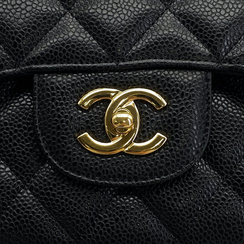 CHANEL CLASSIC FLAP JUMBO CHAIN SHOULDER BAG BLACK CAVIAR SKIN GOLD HARDWARE 90323977
