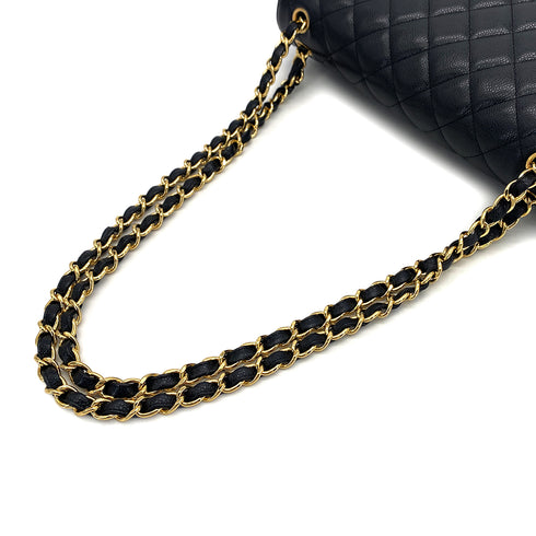 CHANEL CLASSIC FLAP JUMBO CHAIN SHOULDER BAG BLACK CAVIAR SKIN GOLD HARDWARE 90323977