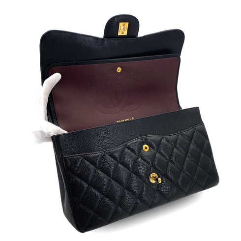CHANEL CLASSIC FLAP JUMBO CHAIN SHOULDER BAG BLACK CAVIAR SKIN GOLD HARDWARE 90323977