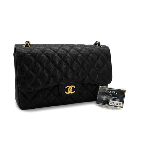 CHANEL CLASSIC FLAP JUMBO CHAIN SHOULDER BAG BLACK CAVIAR SKIN GOLD HARDWARE 90323977
