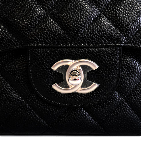 CHANEL CLASSIC FLAP JUMBO CHAIN SHOULDER BAG BLACK CAVIAR SKIN SILVER HARDWARE 90342415