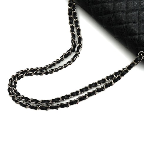 CHANEL CLASSIC FLAP JUMBO CHAIN SHOULDER BAG BLACK CAVIAR SKIN SILVER HARDWARE 90342415