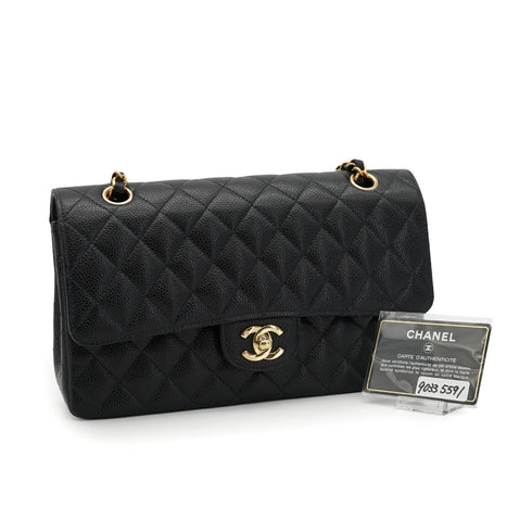 VINTEGE CHANEL CLASSIC FLAP MEDIUM CHAIN SHOULDER BAG BLACK CAVIAR SKIN GOLD HARDWARE 90335591