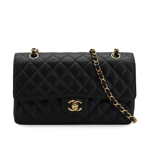 VINTEGE CHANEL CLASSIC FLAP MEDIUM CHAIN SHOULDER BAG BLACK CAVIAR SKIN GOLD HARDWARE 90335591
