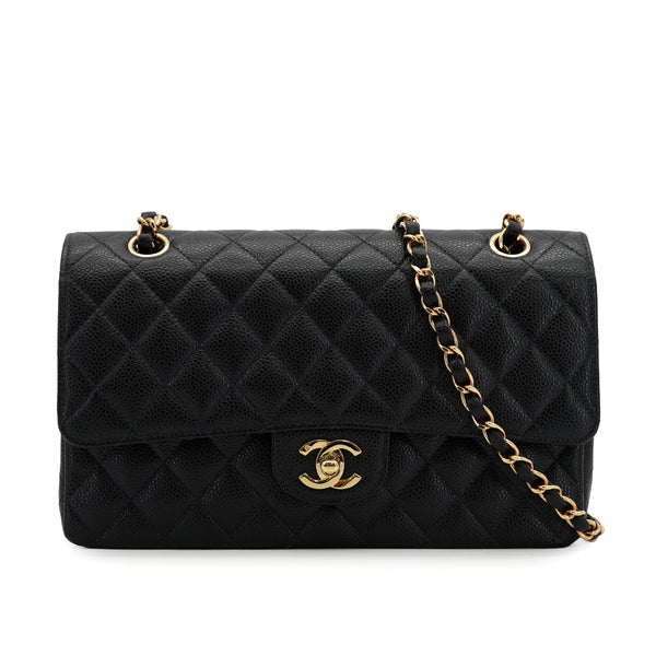 VINTEGE CHANEL CLASSIC FLAP MEDIUM CHAIN SHOULDER BAG BLACK CAVIAR SKIN GOLD HARDWARE 90335591