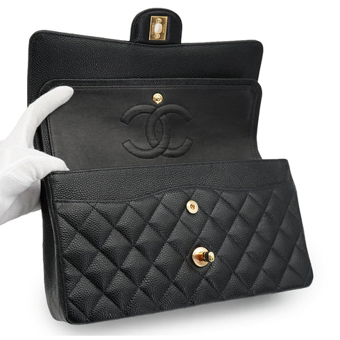 VINTEGE CHANEL CLASSIC FLAP MEDIUM CHAIN SHOULDER BAG BLACK CAVIAR SKIN GOLD HARDWARE 90335591