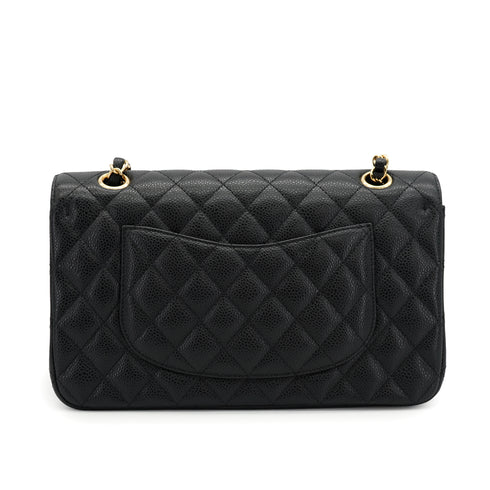 CHANEL CLASSIC FLAP MEDIUM CHAIN SHOULDER BAG BLACK CAVIAR SKIN GOLD HARDWARE 90335604