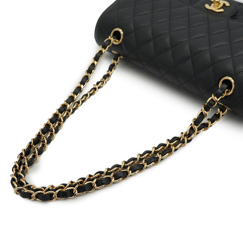 CHANEL CLASSIC FLAP MEDIUM CHAIN SHOULDER BAG BLACK CAVIAR SKIN GOLD HARDWARE 90335604