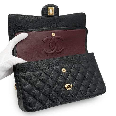 CHANEL CLASSIC FLAP MEDIUM CHAIN SHOULDER BAG BLACK CAVIAR SKIN GOLD HARDWARE 90335604