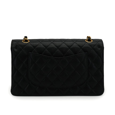 CHANEL CLASSIC FLAP MEDIUM CHAIN SHOULDER BAG BLACK CAVIAR SKIN GOLD HARDWARE 90335901