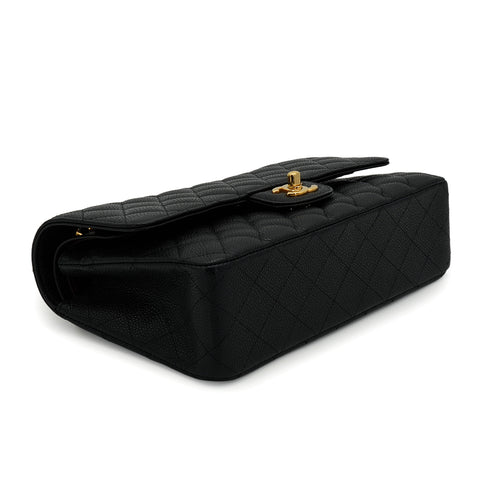 CHANEL CLASSIC FLAP MEDIUM CHAIN SHOULDER BAG BLACK CAVIAR SKIN GOLD HARDWARE 90335901