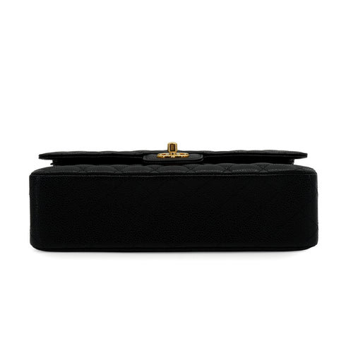 CHANEL CLASSIC FLAP MEDIUM CHAIN SHOULDER BAG BLACK CAVIAR SKIN GOLD HARDWARE 90335901