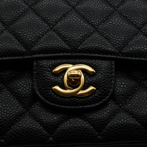 CHANEL CLASSIC FLAP MEDIUM CHAIN SHOULDER BAG BLACK CAVIAR SKIN GOLD HARDWARE 90335901