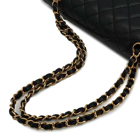 CHANEL CLASSIC FLAP MEDIUM CHAIN SHOULDER BAG BLACK CAVIAR SKIN GOLD HARDWARE 90335901