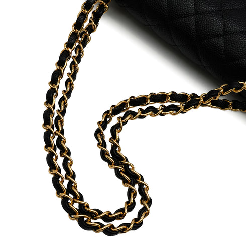 CHANEL CLASSIC FLAP MEDIUM CHAIN SHOULDER BAG BLACK CAVIAR SKIN GOLD HARDWARE 90350602