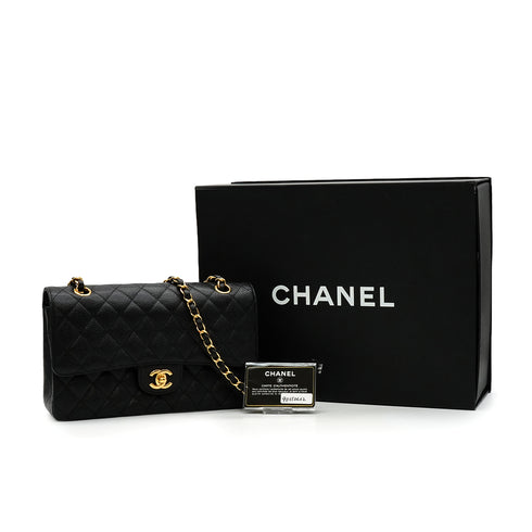 CHANEL CLASSIC FLAP MEDIUM CHAIN SHOULDER BAG BLACK CAVIAR SKIN GOLD HARDWARE 90350602