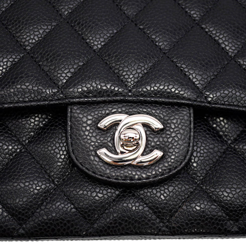 CHANEL CLASSIC FLAP MEDIUM CHAIN SHOULDER BAG BLACK CAVIAR SKIN SILVER HARDWARE 90341457