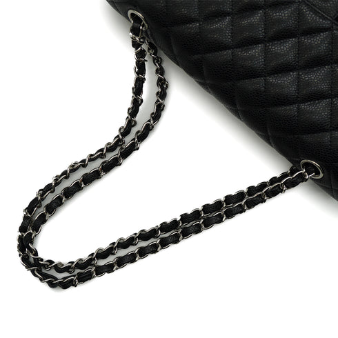 CHANEL CLASSIC FLAP MEDIUM CHAIN SHOULDER BAG BLACK CAVIAR SKIN SILVER HARDWARE 90341457