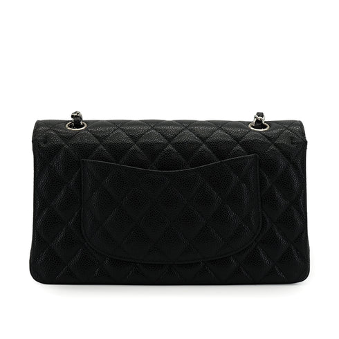 CHANEL CLASSIC FLAP MEDIUM CHAIN SHOULDER BAG BLACK CAVIAR SKIN SILVER HARDWARE 90340177