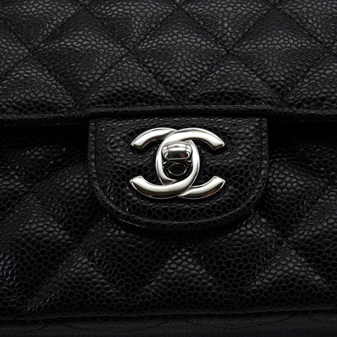 CHANEL CLASSIC FLAP MEDIUM CHAIN SHOULDER BAG BLACK CAVIAR SKIN SILVER HARDWARE 90340177