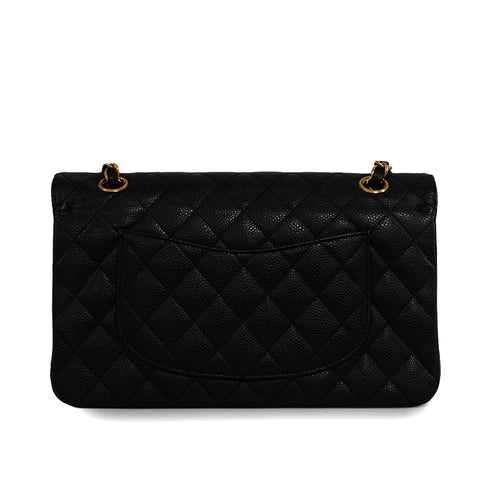 CHANEL CLASSIC FLAP MEDIUM CHAIN SHOULDER BAG BLACK LAMB SKIN GOLD HARDWARE 90341885